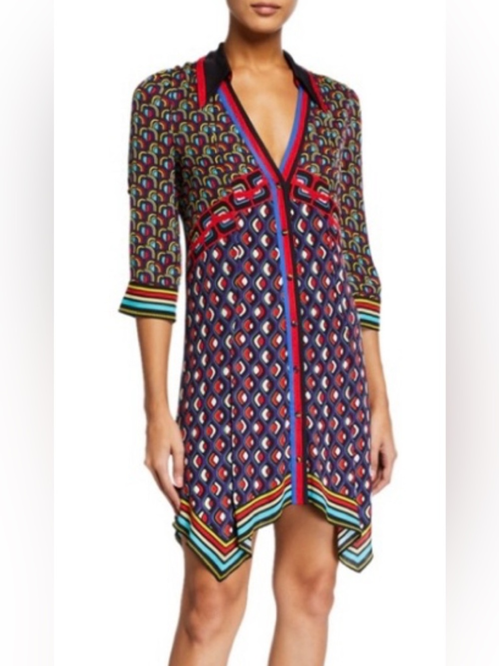 ALICE AND OLIVIA Connor Handkerchief Hem Shirtdress In Deco Multi